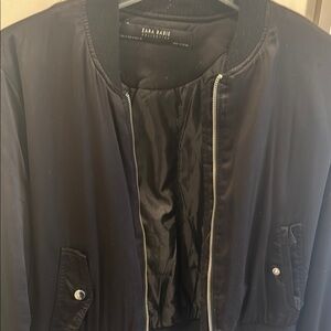 Zara Dark Bomber Jacket with Silver Accents